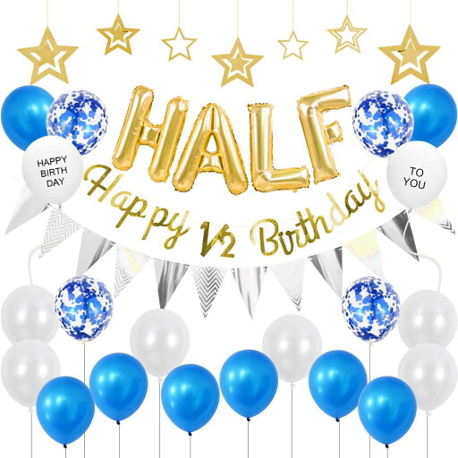 Lausatek ハーフバースデー バルーン 飾り付け 1/2 ガーランド HALF 祝い 飾り 誕生日 風船 バースデー HAPPY BIRTHDAY 撮影 記念日 デコレーション 男の子 女の子 ブルー Lausatek ハーフバースデー バルーン 飾り付け 1/2 ガーランド HALF 祝い 飾り 誕生日 風船 バースデー HAPPY BIRTHDAY 撮影 記念日 デコレーション 男の子 女の子 ブルー