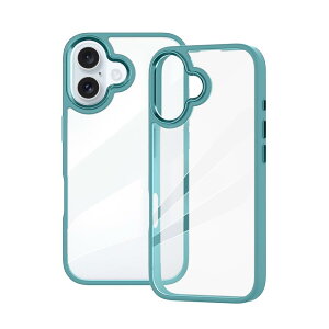 MuZiF i Phone 16 Plus 用 ケース ク リア 薄型軽量 耐衝撃構造 黄変防止 擦り傷防止 透明 PC 背面ク リア アイフォン16 Plus 用 カバー ク リアケース(i Phone 16 Plus用,湖の緑)