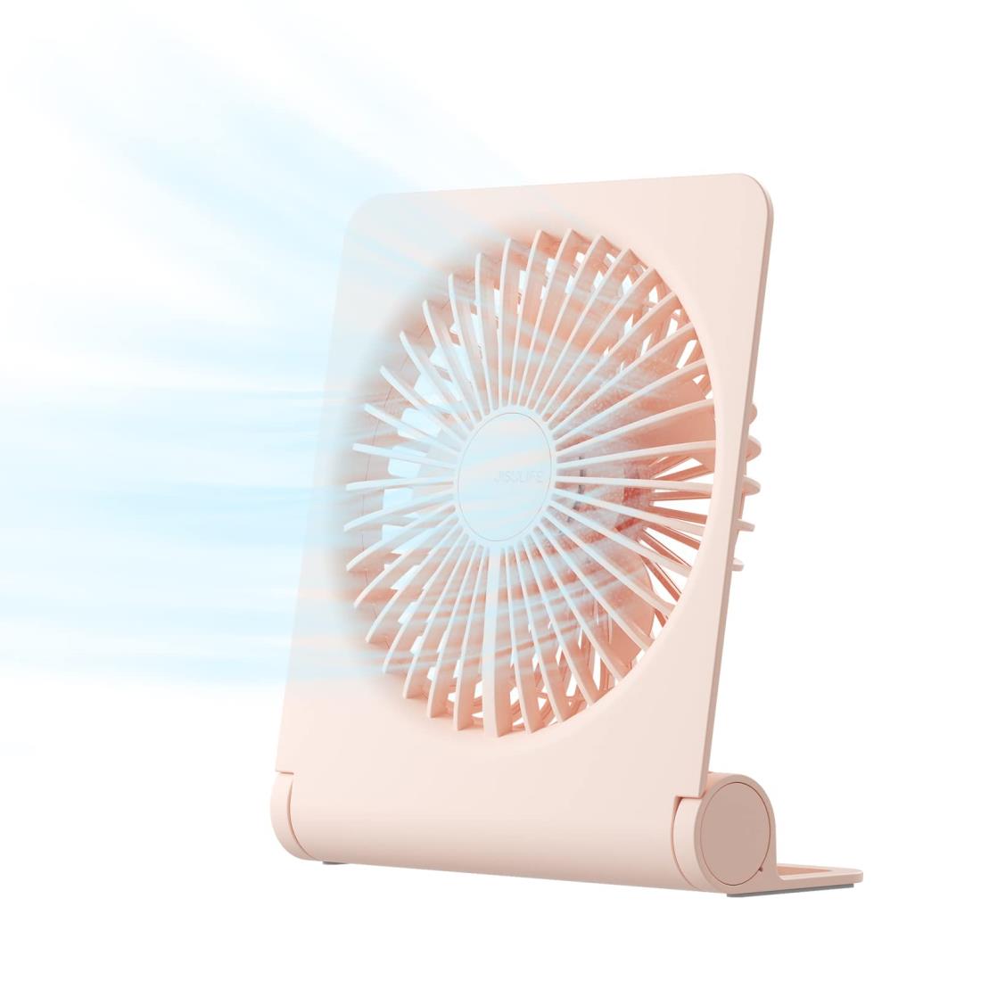 JISULIFE 卓上扇風機 ミニ扇風機 静音 4500mAh大容量バッテリー 16時間連続使用 風量4段階調節 超強風 160°角度調節可能 充電式 USB扇風機 デスクファン 小型 軽量 熱中症対策（ピンク）