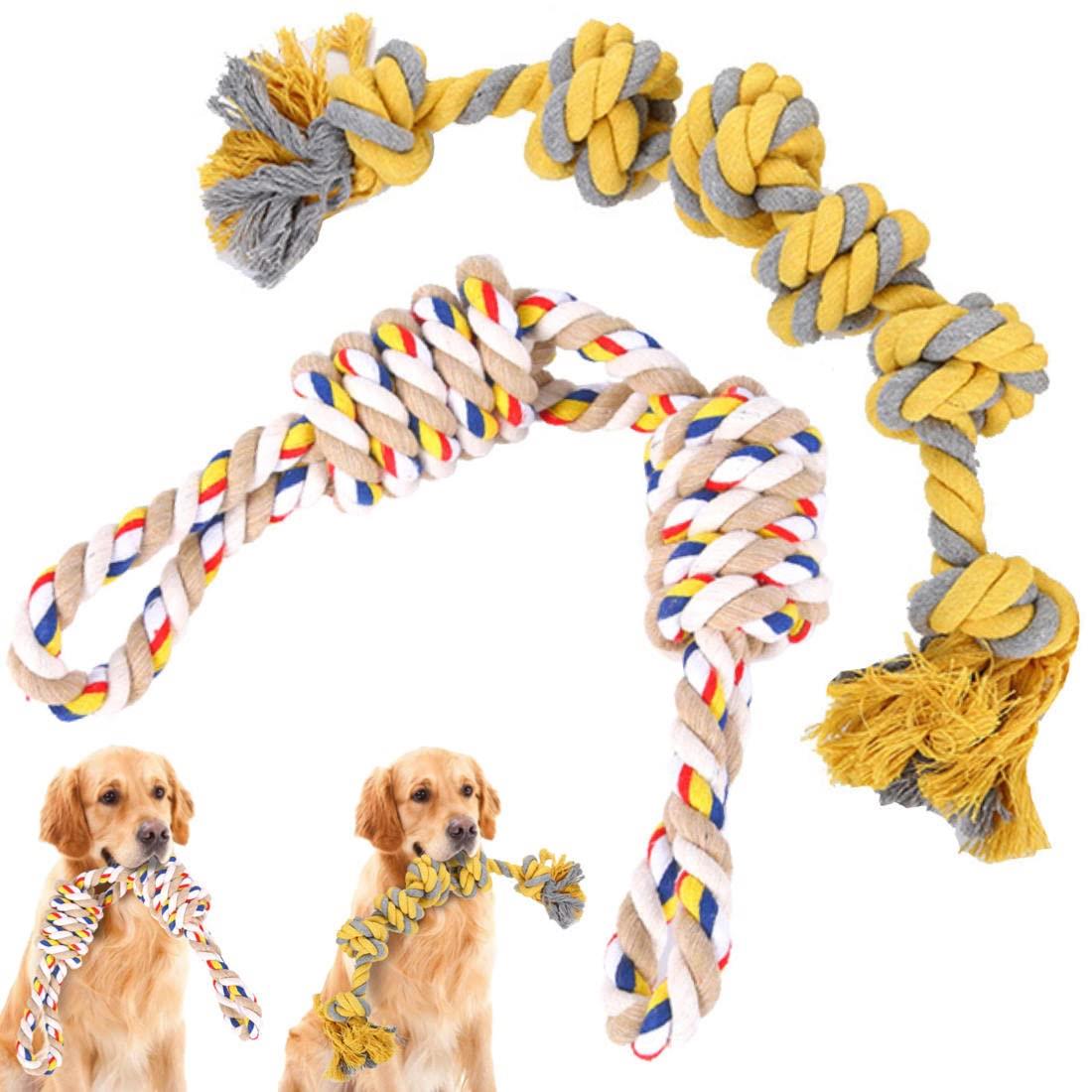 2pcs 犬おもちゃ 犬用噛むおもちゃ玩具 犬ロープおもちゃ 中型犬 大型犬 ペット用 丈夫 天然コットン 犬用ロープ玩具 ストレス解消 清潔 歯磨き 耐久性 小・中・大型犬に適応