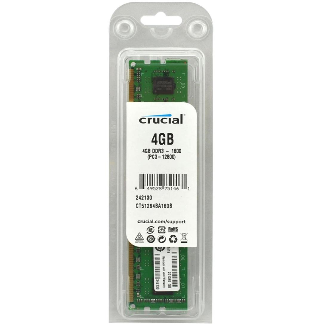 Crucial Micron製 DDR3 デスク用メモリー 4GB ( 1600MT/s / PC3-12800 / CL11 / 240pin Unbuffered UDIMM ) CT51264BA160B