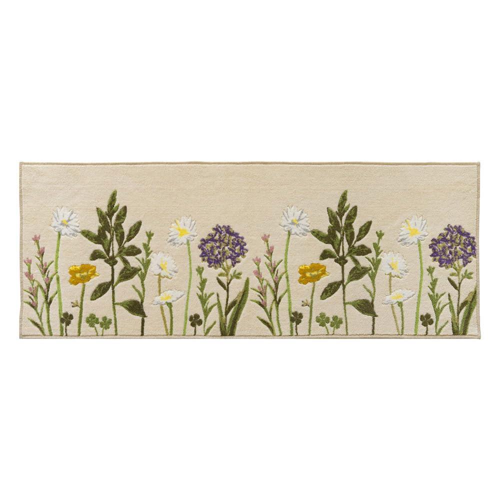 オカ(OKA) ボタニカルガーデン キッチンマット 約45cm×120cm ベージュ (花柄 抗菌 防臭 滑り止め)