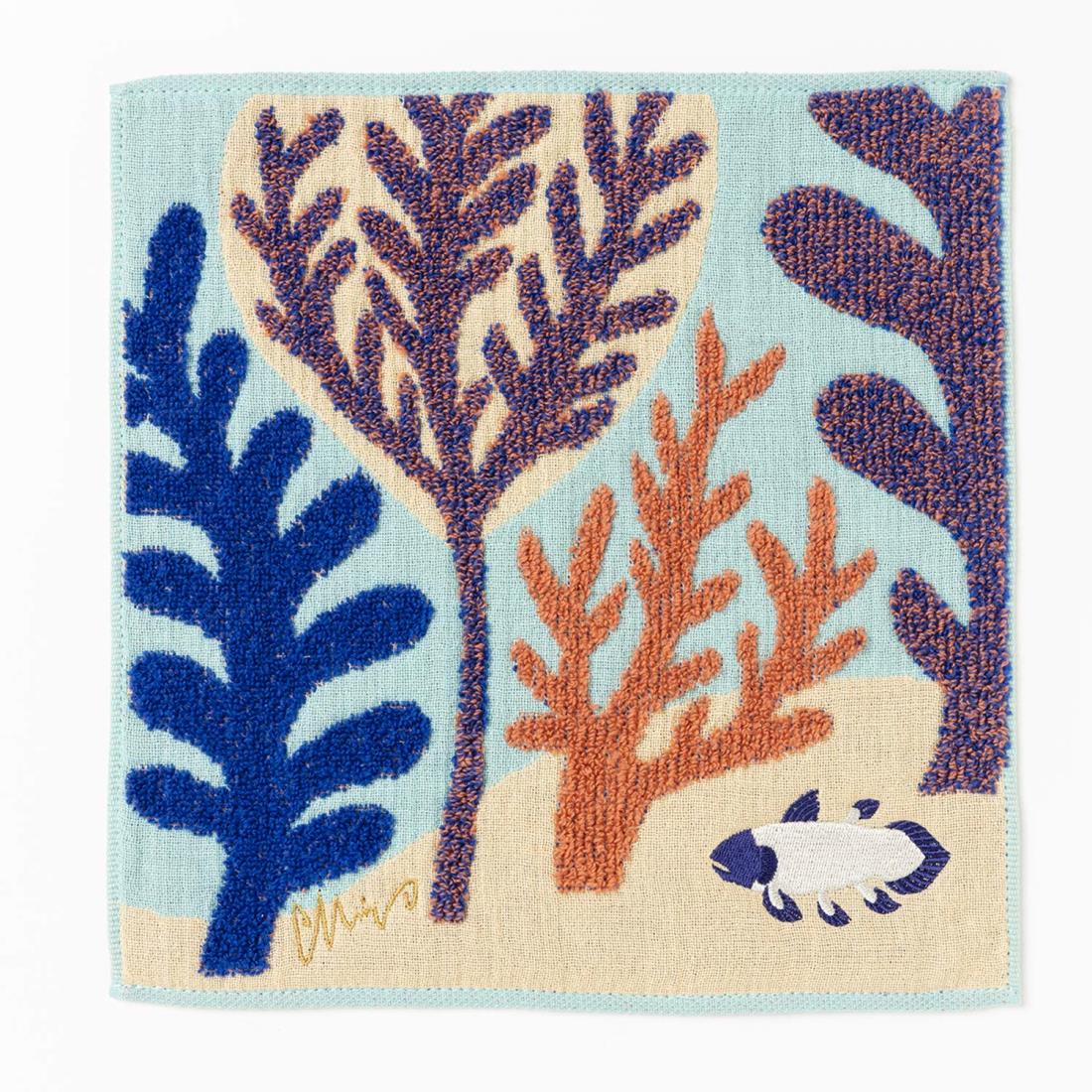 楠橋紋織(Kusubashi Mon Ori) morita MiW ガーゼパイルハンカチ シーラカンス ブルー A-66648-86-B 25×25cm