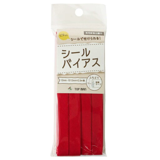 マン工業 シールバイアステープ レッド 巾12mm×2.5m巻 TM008-6 マン工業 シールバイアステープ レッド 巾12mm×2.5m巻 TM008-6