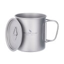 Boundless Voyage チタンマグカップ シングルマグ 450ml 蓋付き 軽量 頑丈 直火 マグカップ 折りたたみハンドル アウトドア クッカー コ...