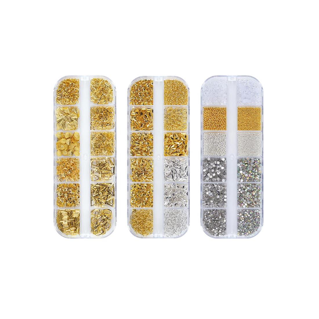 YFFSFDC ネイルパーツ 3本セット 金属パーツ ネイルデザイン アクセサリー デコパーツ 四角 三角 丸 パール フレークパーツ ネイルアート ネイルスタ...