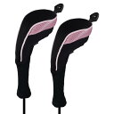 Andux ロングネック ゴルフ ハイブリッド クラブヘッドカバー 交換可能な番号タグ付き 2個セット (ブラック/ピンク)