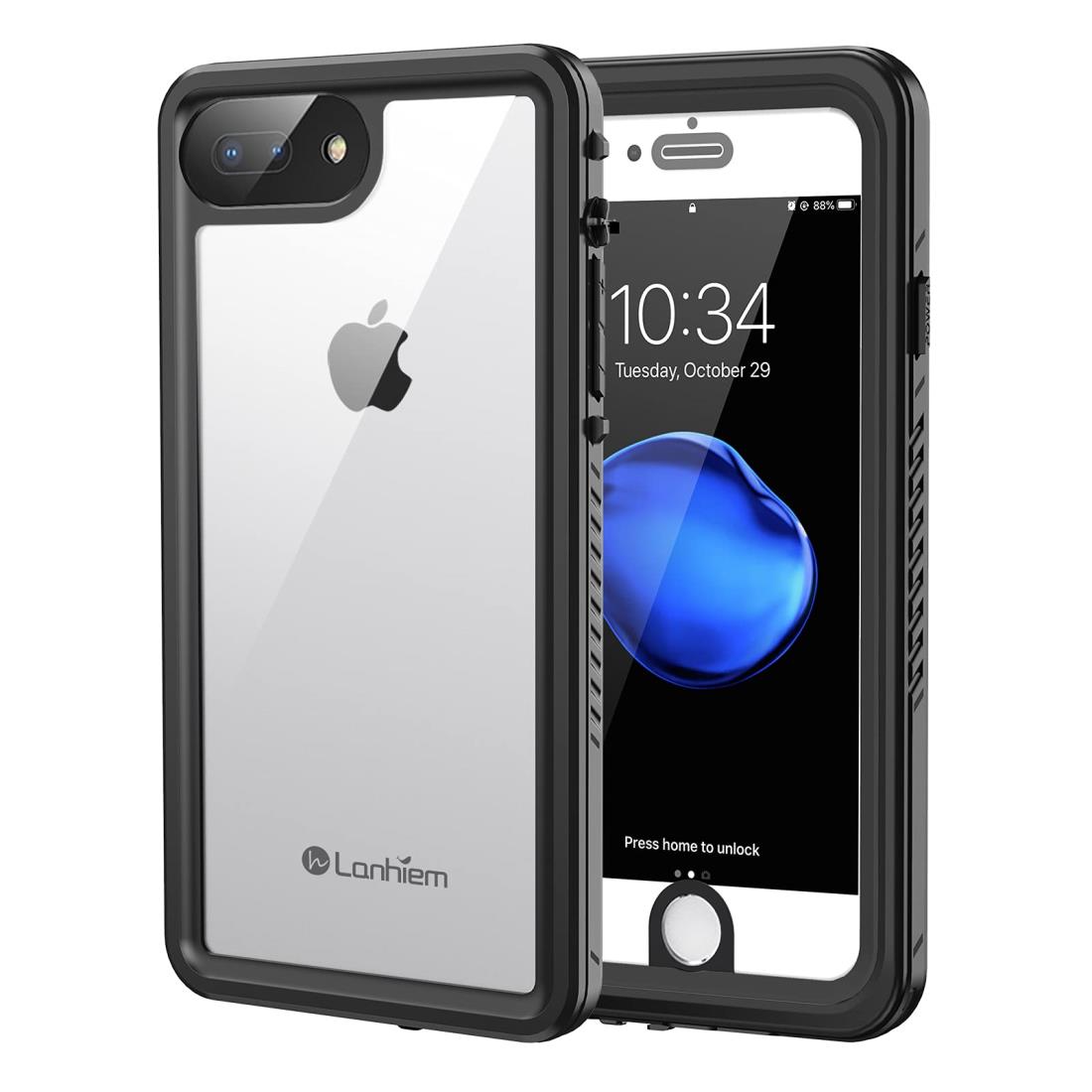 Lanhiem i Phone 7 Plus ケース i Phone 8 Plus 防水ケース(5.5インチ)完全防水 IP68米軍規格 指紋認証タッチ可 耐衝撃 滑り止め 防塵 防雪 水中撮影 ワイヤレス充電サポート超軽量 薄型 透明 付け外し簡単 全面保護のアイフォン7 Plus/8 Plus防水ケース 黒