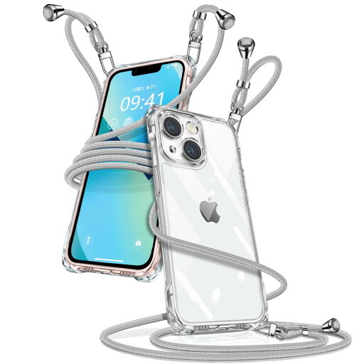 i Phone 13 ケース ク リア ショルダー アイフォン13 スマホケース i Phone13 カバー 肩掛け 斜めかけ 縄掛けケース 透明 薄型 軽量 TPU 携帯ケース 紐付き 斜めがけ 織りストラップ付き 長さ調整可能 取り外し可能 落下防止 紛失防止 ワイヤレス充電対応(シルバー) i Phone 13 ケース ク リア ショルダー アイフォン13 スマホケース i Phone13 カバー 肩掛け 斜めかけ 縄掛けケース 透明 薄型 軽量 TPU 携帯ケース 紐付き 斜めがけ 織りストラップ付き 長さ調整可能 取り外し可能 落下防止 紛失防止 ワイヤレス充電対応(シルバー)