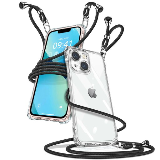 i Phone 13 ケース ク リア ショルダー アイフォン13 スマホケース i Phone13 カバー 肩掛け 斜めかけ 縄掛けケース 透明 薄型 軽量 TPU 携帯ケース 紐付き 斜めがけ 織りストラップ付き 長さ調整可能 取り外し可能 落下防止 紛失防止 ワイヤレス充電対応(ブラック) i Phone 13 ケース ク リア ショルダー アイフォン13 スマホケース i Phone13 カバー 肩掛け 斜めかけ 縄掛けケース 透明 薄型 軽量 TPU 携帯ケース 紐付き 斜めがけ 織りストラップ付き 長さ調整可能 取り外し可能 落下防止 紛失防止 ワイヤレス充電対応(ブラック)
