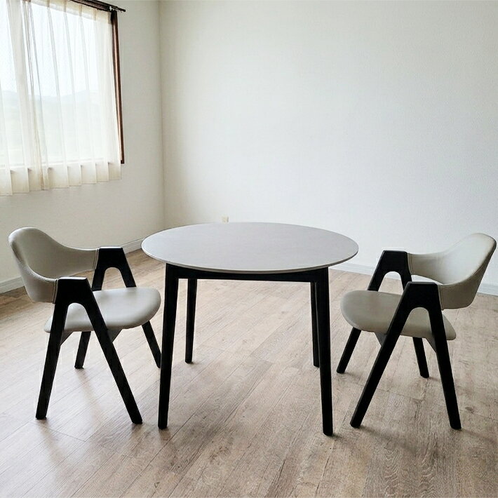 【全品ポイント10倍】 セラミック ダイニングテーブルセット 90cm 丸テーブル セラミックテーブル 2人用 3点 セット おしゃれ ダイニングチェア 2脚セット カフェ 北欧 モダン ブラック ホワイト アイボリー コンパクト 木脚 スチール 黒脚 PVC オーク [2]
