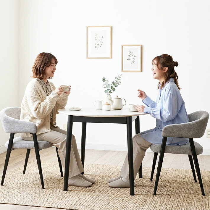 【19日〜10%オフクーポン】 セラミック ダイニングテーブルセット 90cm 丸テーブル セラミックテーブル 2人用 3点 セット おしゃれ ダイニングチェア 2脚セット カフェ 北欧 モダン 韓国 ブラック ホワイト ブラック アイボリー コンパクト 木脚 スチール 黒脚 [2]