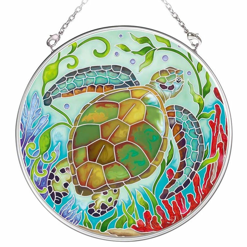 楽天アクセサリーと雑貨のお店 ecru.ステンドグラス 吊り型 かめ Sea Life Turtle MC カメ 海 亀 サンキャッチャー パネル ボード 飾り