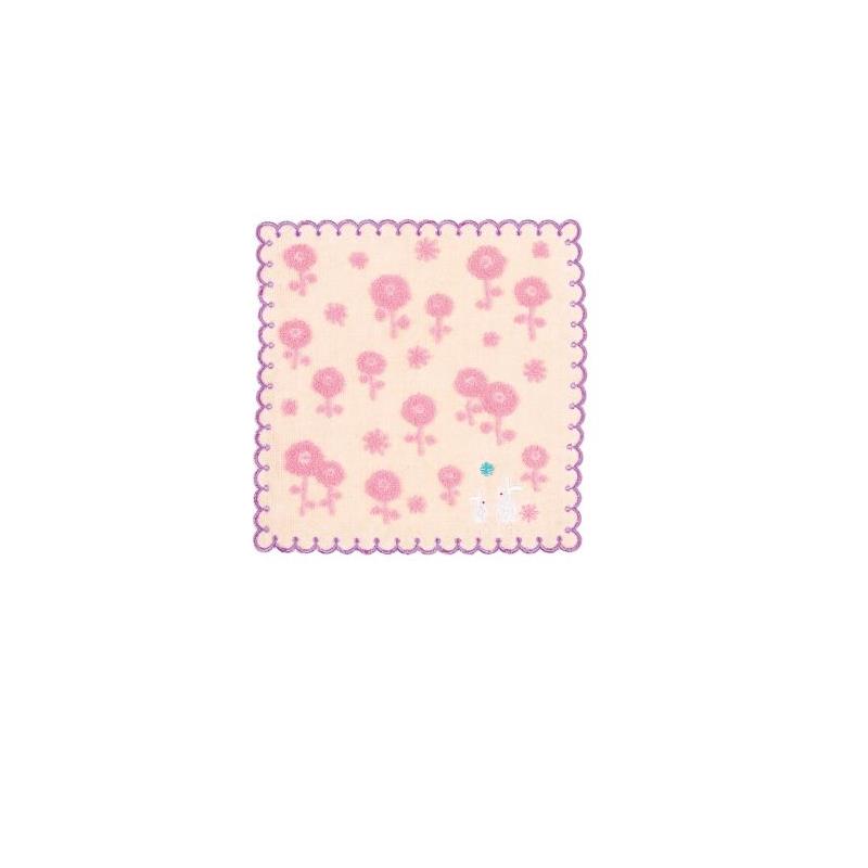 メール便OK ぴょん屋 刺繍 スカラー タオル ポンポン 花 A ピンク 3772A ハンカチ タオルハンカチ 日本製 安心 綿100% 和雑貨 山本仁商店