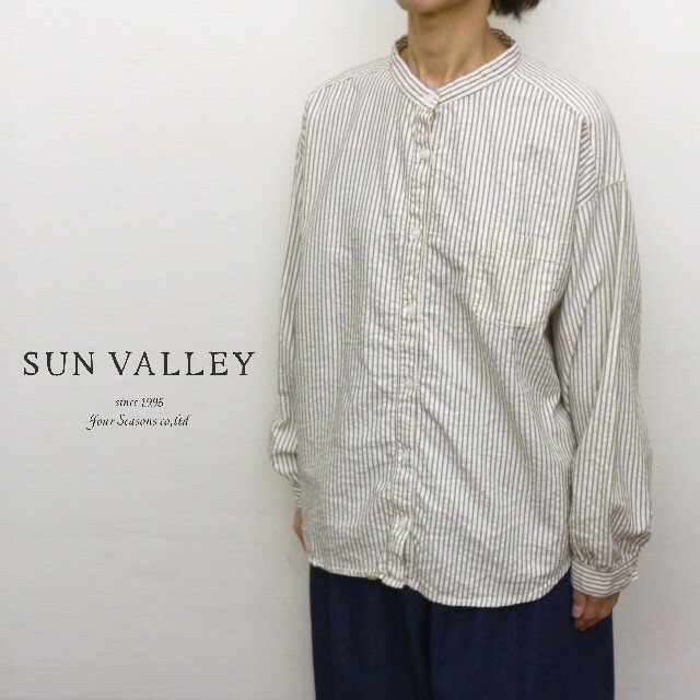 乐天商城 - 【30％オフ・セール】サンバレー SUNVALLEY シャツ ブラウス スタンドカラー バンドカラー ストライプ 綿 100% コットン オックス オックスフォード 日本製品染め