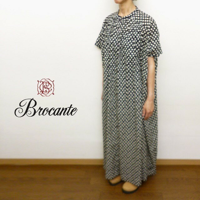 乐天商城 - 【15％オフ・クーポン対象】ブロカント Brocante ワンピース シャツワンピース シャツワンピ インド プリント チェック スタンドカラー ギャザー 入り ワイド シルエット 半袖 コットン ボイル 綿 100% フロンセワンピース 2026年春夏の新色入荷