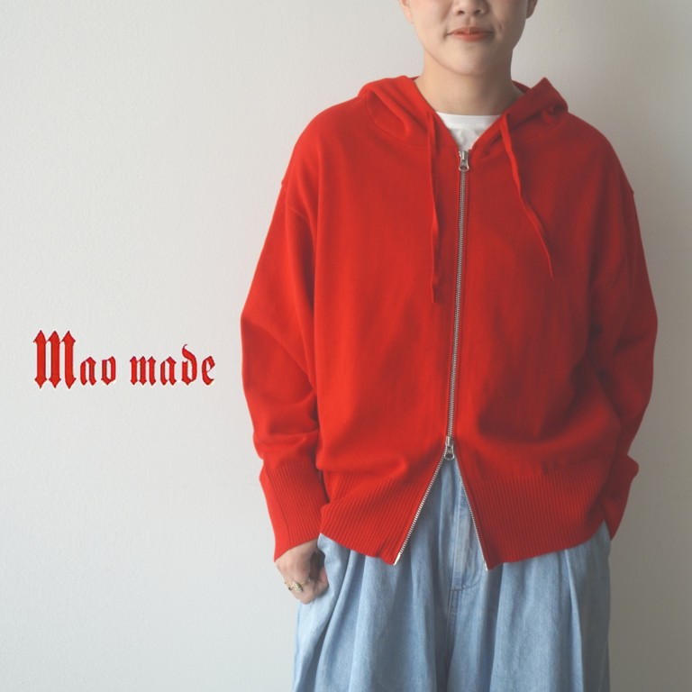 乐天商城 - 【20％オフ・セール】マオメイド mao made パーカー パーカ カーディガン ニット 袖 ゆったり ダブル フル ジップ フード 付き やわらか ソフト コットン 綿 100 % 平編み レディース 2026年春夏物