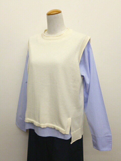 【50％オフ・セール】マオメイド mao made ベスト ニット シンプル クルーネック ロールネック インナー セット ブラウス 付き ソフト コットン 綿 100% 2026年春夏物 ecrustore-10003334 エクル 楽天市場店 サンプル画像2