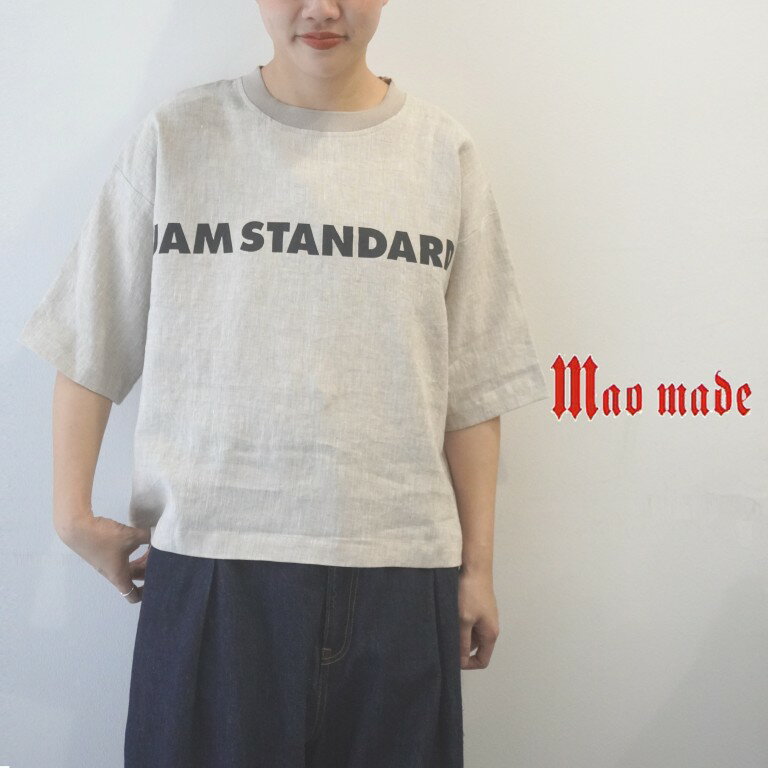 乐天商城 - 【20％オフ・セール】マオメイド mao made Tシャツ シャツ ブラウス ロゴ プリント JAM STANDERD ワイド シルエット 5分袖 半袖 リネン 麻 100% 布帛 2026年春夏の新色入荷