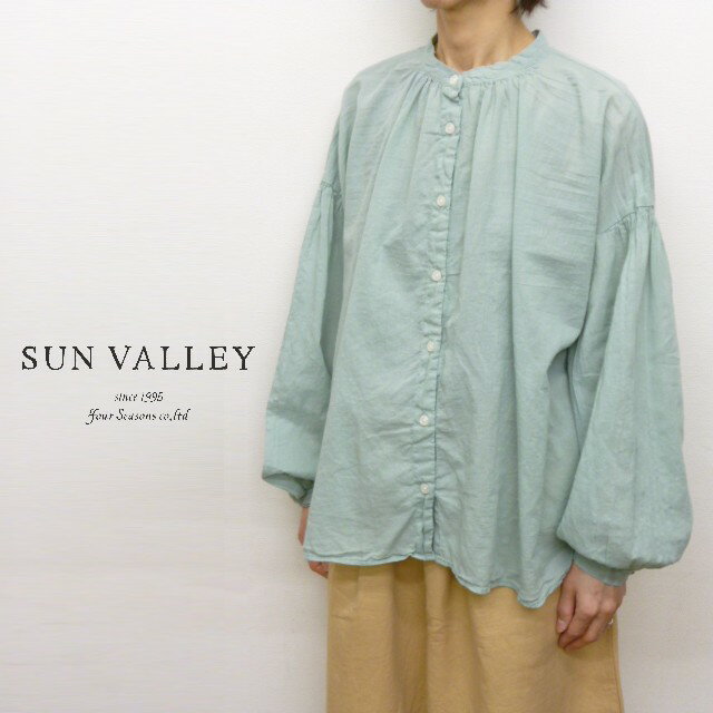 【25％オフ セール】 サンバレー SUNVALLEY シャツ ブラウス スタンドカラー ギャザー 入り 長袖 コットン ボイル 綿 100 日本製品染め レディース 2026年春夏物