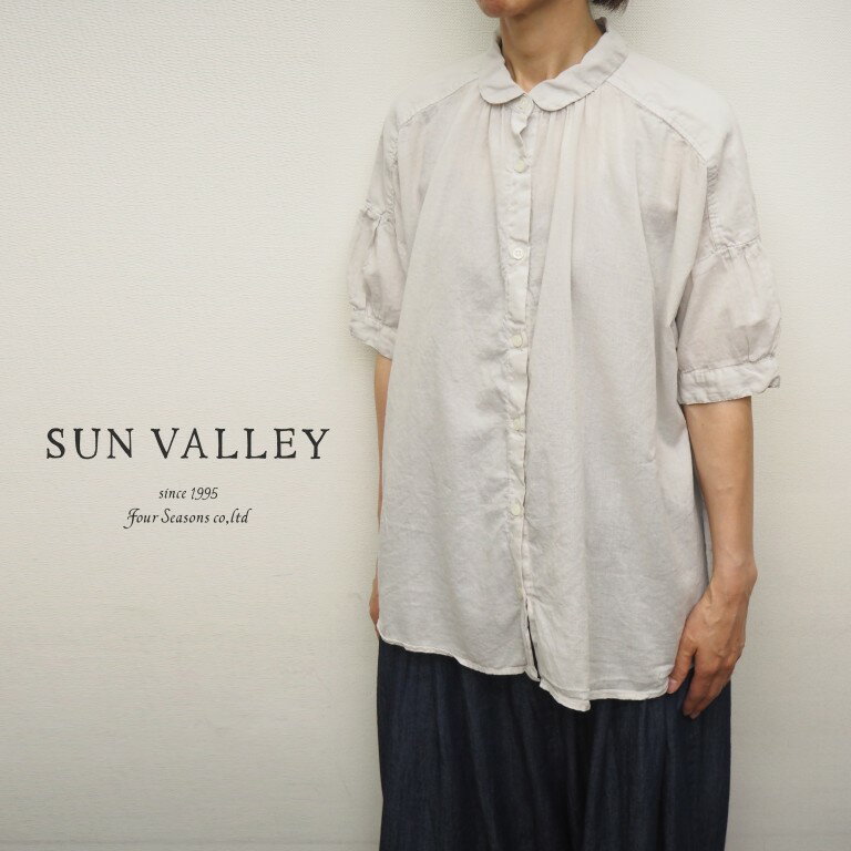 【30％オフ・セール】サンバレー SUNVALLEY シャツ ブラウス パフスリーブ 半袖 ワイド シルエット ギャザー ボイル 綿 100% 日本製品染め 2026年春夏の新色入荷