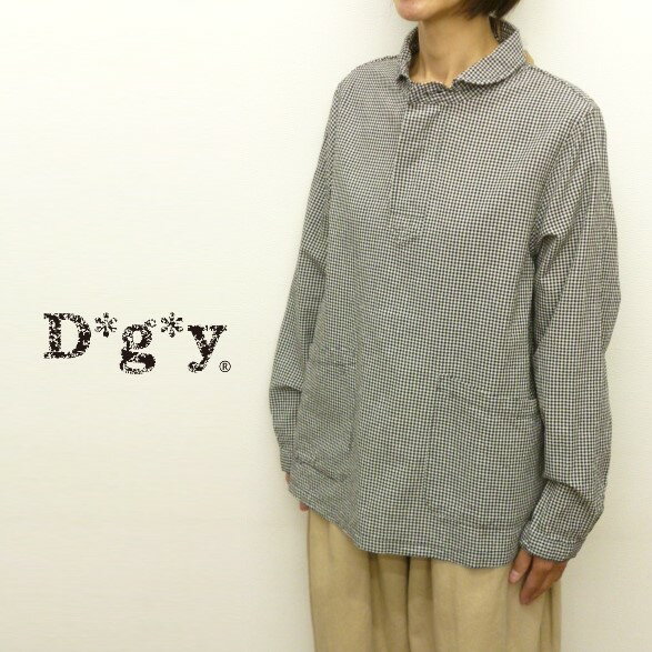 【セール】D*g*y dgy ディージーワイ シャツ ブラウス チェック プルオーバー 丸襟 オックス 綿100%