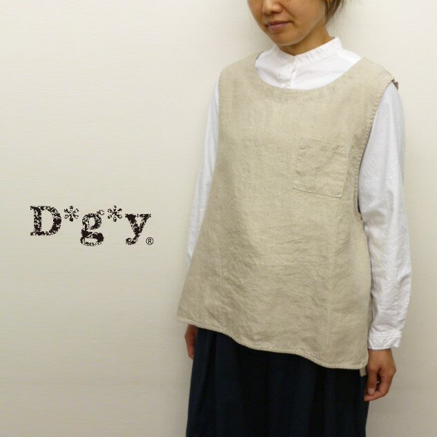 【20%オフ・セール】D*g*y dgy ディージーワイ ベスト クルーネック 後ろ スリット 麻 100% リネン オックス 布帛 レディース