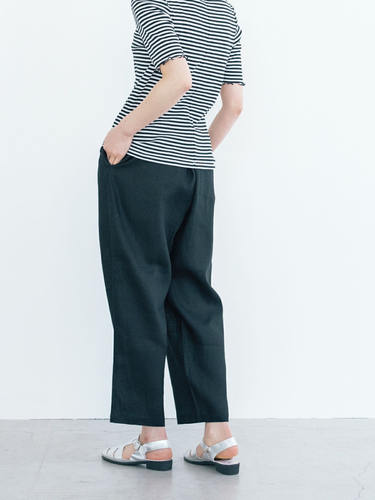 【15％オフ・クーポン対象】PONT DE CHALONS ポンデシャロン パンツ クロップド 8分丈 テーパード シルエット イージーパンツ リネン キャンバス 麻 100% 平織り