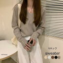 ニット ニットセーター レディース 長袖 秋 冬 Vネック ドロップショルダー 無地 シンプル ニットソー 柔らかい 防寒 カジュアル オシャレ 大きいサイズ 袖長