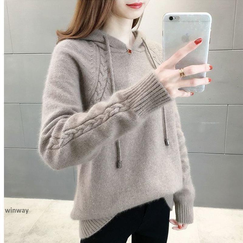 ニット 5色 トップス レディース ニットウェア ニットパーカー ニットセーター 長袖 丸首 綺麗 無地 カ..