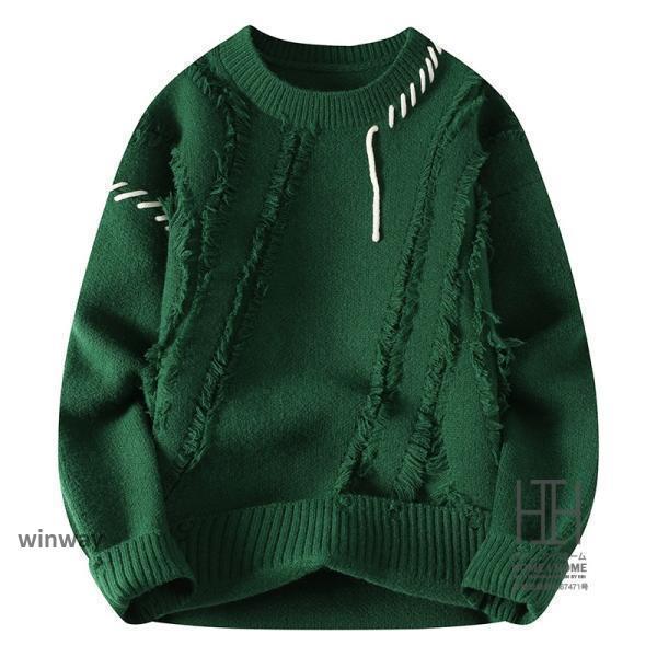 セーター メンズ ニット おしゃれ 赤 長袖 丸首 プルオーバー クラッシュ加工 レディース 男女兼用 暖かい スタイリッシュ クリスマス 冬 ブランド HOM...