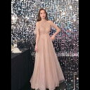パーティードレス ロング丈 演奏会 ノースリーブ キラキラ 透け感 ドレス 大人 ピアノ 発表会 成人式 同窓会 結婚式 イブニングドレス スパンコール Aライン フ