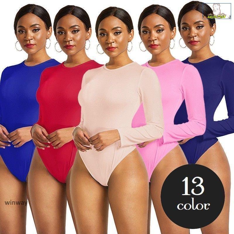 オールインワン ボディスーツ つなぎ レオタード風 レディース 長袖 ラウンドネック スナップボタン 無..