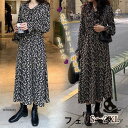 ワンピース 冬 花柄ワンピース 長袖ワンピース レディース 春夏秋冬 ロングワンピース マキシ きれいめ 着痩せ 韓国風 おしゃれ 大きいサイズ(4)