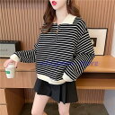 【スーパーSALE/激安】 ボーダートレーナー レディース 長袖 ハーフジップ シャツ トップス プルオーバー レーナー スウェット ゆったり ファッション スーパーセール