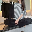 上下セット レディース 3点セット ルームウェア ボーダー 長袖 半袖 Tシャツ 長ズボン ロングパンツ ハーフパンツ