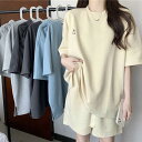 パジャマ レディース セットアップ 夏用 ゆったり ハーフパンツ ルームウェア 大きいサイズ お洒落 無地 運動用 ジム 春夏 部屋着