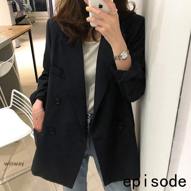 ブレザー スーツ ジャケット ダブルブレスト レディース オシャレ きれいめ 秋冬 長袖 40代 ブラックブレザー ロング丈 カジュアルウエア 着痩せ 韓国風 通勤