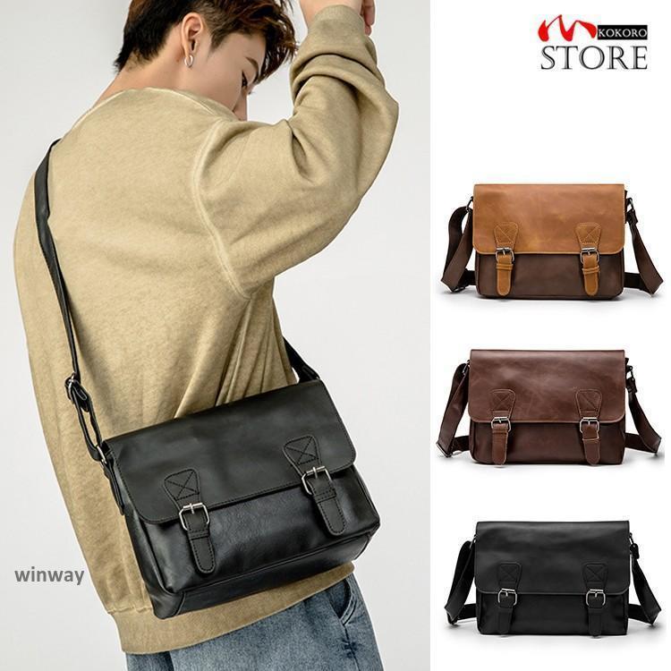 メンズ メッセンジャーバッグ おしゃれ カバン 鞄 PUレザー ショルダーバッグ フラップ ボタン 斜めが..