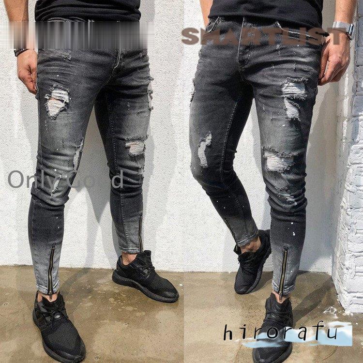 メンズジーンズ ダメージジーンズ スキニーデニム デニムパンツ メンズ スキニーデニムメンズ ジーンズメンズ大きいサイズ 大 微弾力