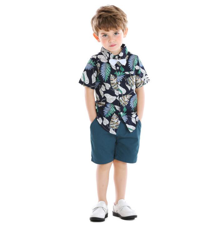 ベビー 赤ちゃん 男の子 つなぎ 半袖 襟付き 蝶ネクタイ 前ボタン 南国風 アロハ風 お洒落 かわいい 普..