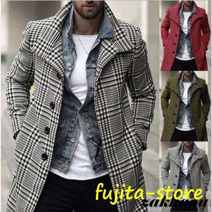 チェスターコートメンズ ロングコート トレンチコート　ラシャコートチェック柄　メルトンコート　アウ..