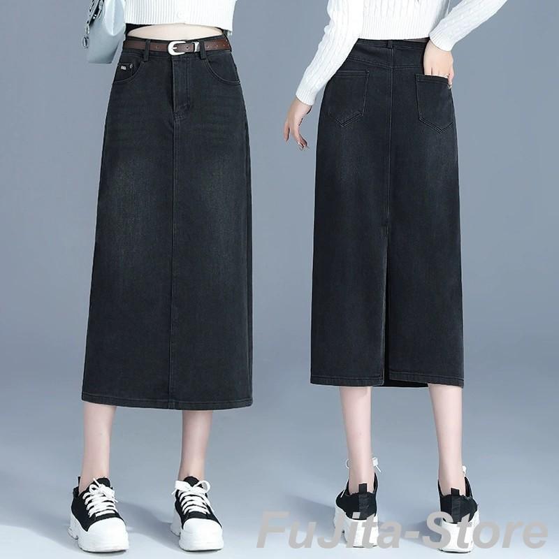 デニムスカートレディース マキシスカート ロング デニムスカート 大きいサイズ ハイウエスト ロングスカート フレア Aライン カジュアル 秋 冬