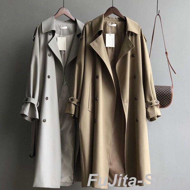 トレンチコート レディース 秋コート 長袖 ロング丈 アウター 羽織り ベルト付き ゆったり 着痩せ カジュアル おしゃれ 上品 通勤 OL 大きいサイズ