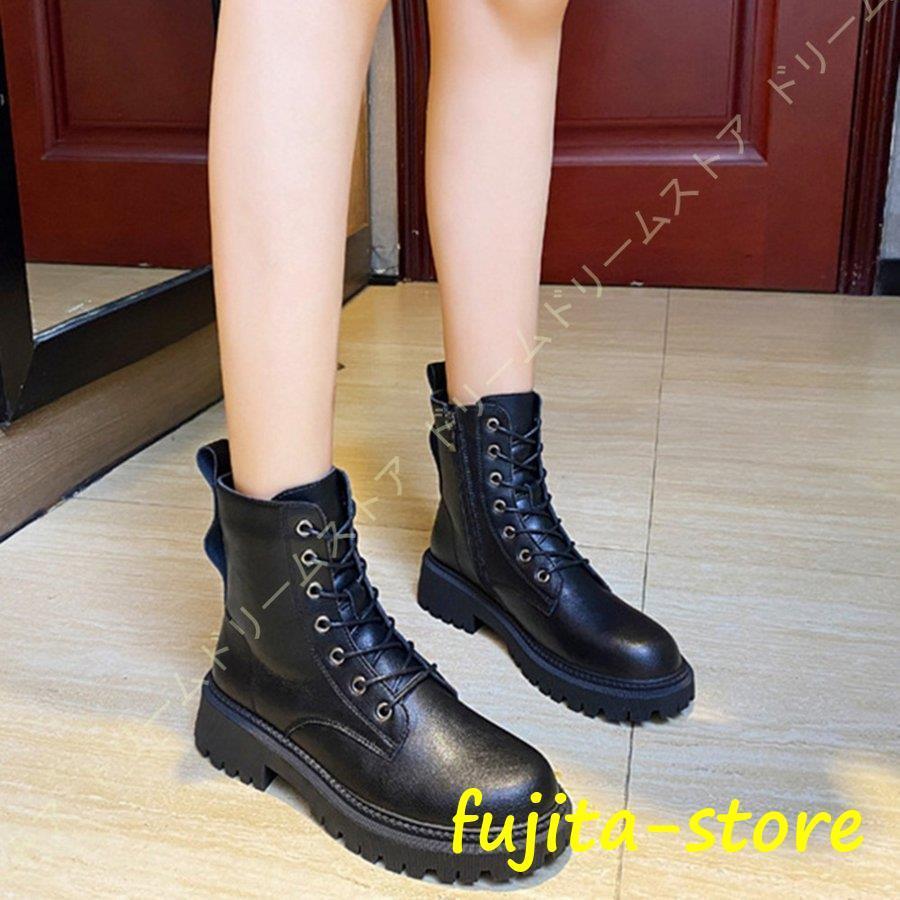 ショートブーツ ヒール 編み上げ 本革 レースアップ 編み上げブーツ レディース チャンキーヒール 疲れない 秋冬 袴ブーツ ラウンドトゥ 歩きやすい