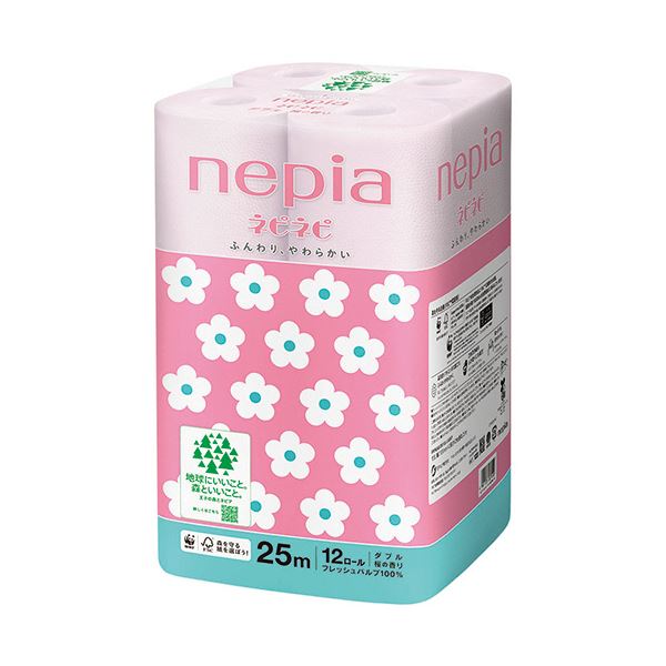 直送・代引不可 王子ネピアネピネピ トイレットロール ダブル 25m 桜の香り（桜色） 1セット（72ロール：12ロール×6パック） 別商品の同時注文不可