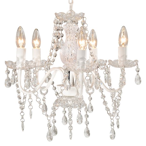 直送・代引不可 ガラスシャンデリア 照明器具 約幅45cm ホワイト 組立式 シャンデリア 約幅45cm球(E17/40W)×5個付 スチール ガラス リビング【代引不可】 別商品の同時注文不可