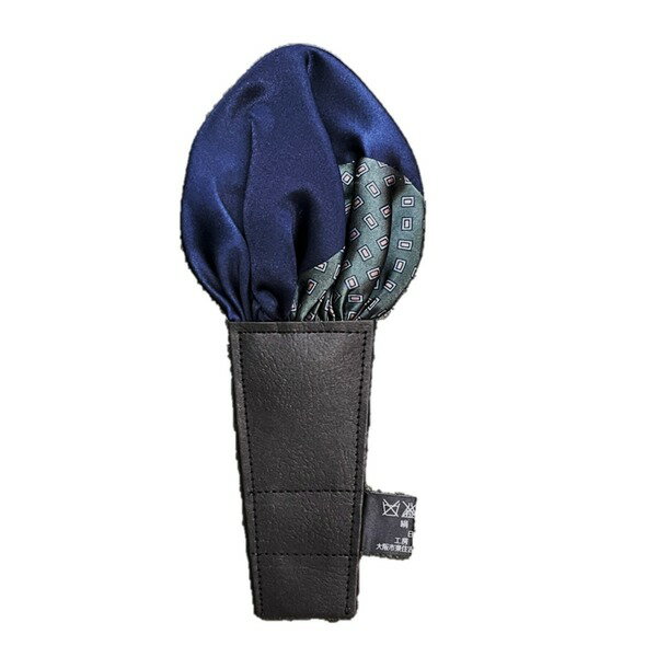 直送・代引不可 トラッド 日本製 形態安定ポケットチーフ 無地織り鉄紺＆モスグリーン小紋 別商品の同..