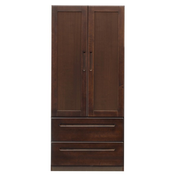 直送・代引不可服吊り(ワードローブ/衣類収納) 木製 幅80cm×奥行57cm 引き出し収納付き 日本製 ダーク..