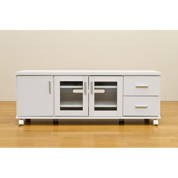 直送・代引不可テレビ台/テレビボード 【幅120cm/37型～52型対応】 ホワイト 『TREVIS』 扉収納/キャスター付き【代引不可】別商品の同時注文不可